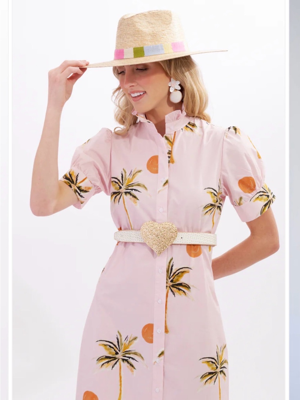 Kathleen Maeve Pink Palm Tree Button-Down Midi Dress